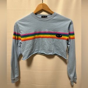 Dolls Kill Delia’s Collab Long Sleeve Crop Top Blue With Rainbow